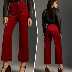 Anthropologie Colette Red Wide Leg Velvet Cropped Pants Size 31